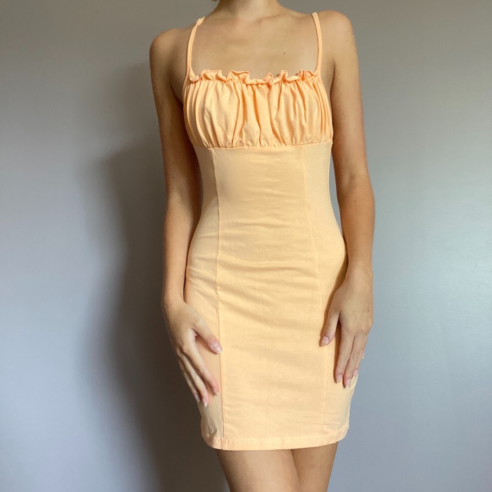 orange lettuce trim bodycon mini dress